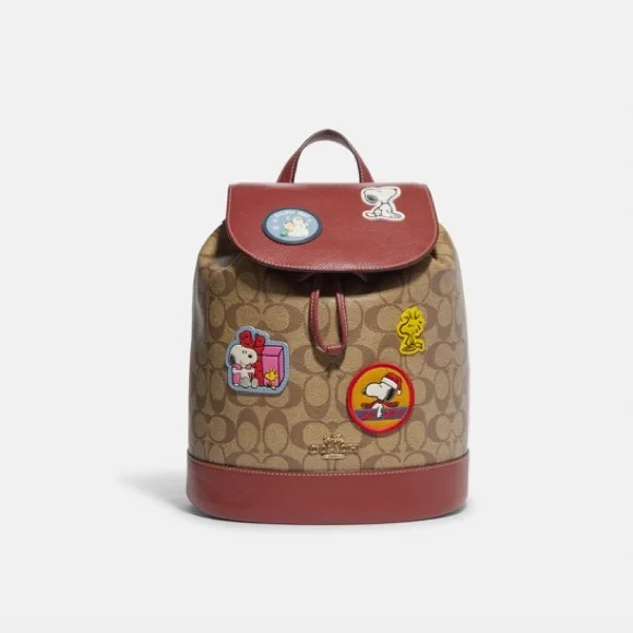 Coach Coach X Peanuts Dempsey Drawstring Backpack With Patches NWT Coach X Peanuts Dempsey Drawstring Backpack In Signature  main image 2